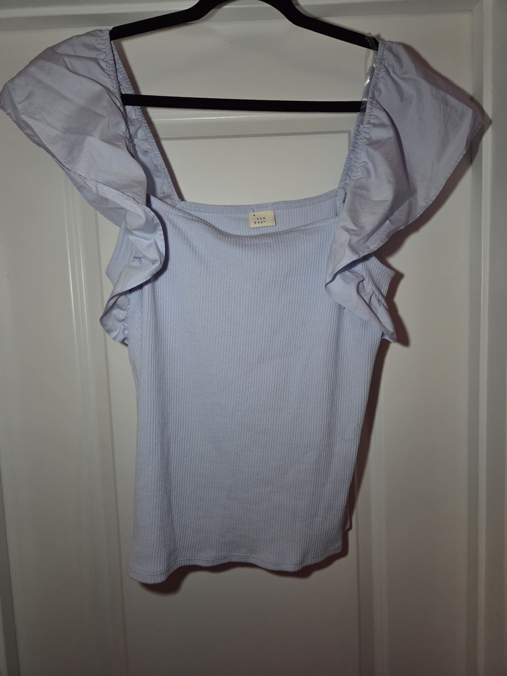 a new day Light Blue Ruffle Sleeve Ribbed Tank